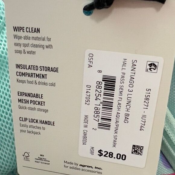 Adidas Foundations 6 Backpack and Adidas Santiago 3 Lunch Bag Set - Picture 12 of 12